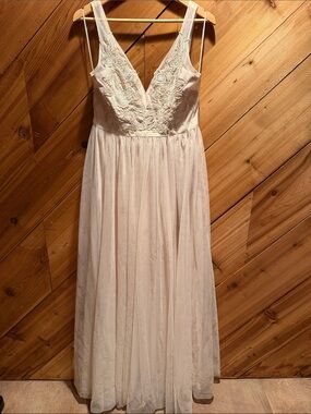 Fashion Nova Cream Lace V-Neck Maxi Dress